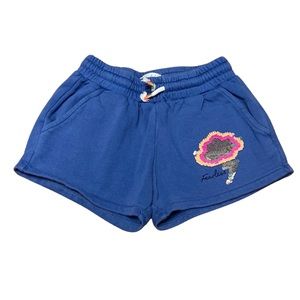 Mini Boden Kids Girls Size 9 Years Blue Knit Shorts Reversible Sequins Fearless
